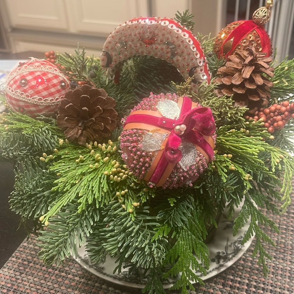 Four Vintage Handmade Ornaments:  1950s